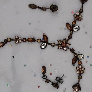 Avon Amber Topaz Crystal Moonstone Y Drop Flower Necklace & Earrings Set Vintage